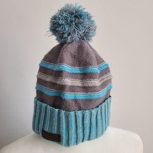 adidas Kids Beanie with Blue and Gray Stripes